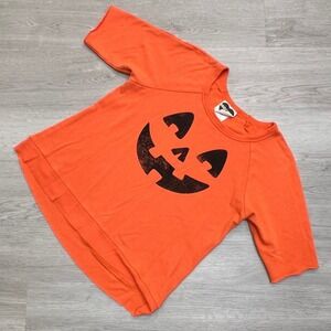 Jack o Lantern Face Sweatshirt Pullover Top Cutoff Sleeves Sz Medium Modern Lux